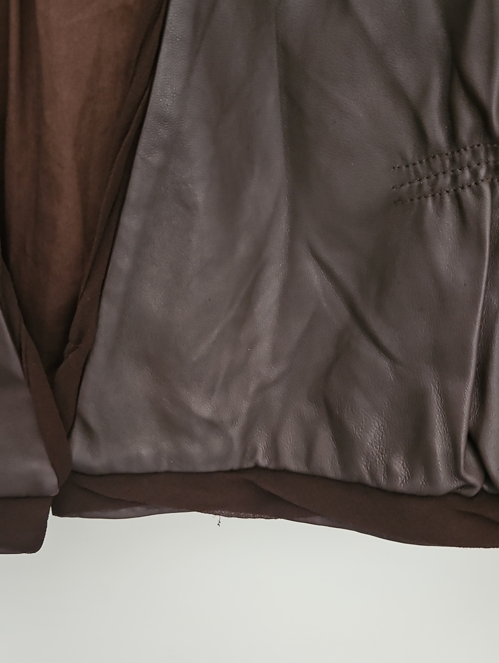 BCBG Max Azria Brown Leather Open-Front Jacket With Silk Trim - Picture 11 of 13